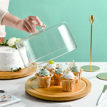 蛋糕托盘带旋转点心水果试吃盘带盖玻璃透明蛋糕罩面包甜品台展雷