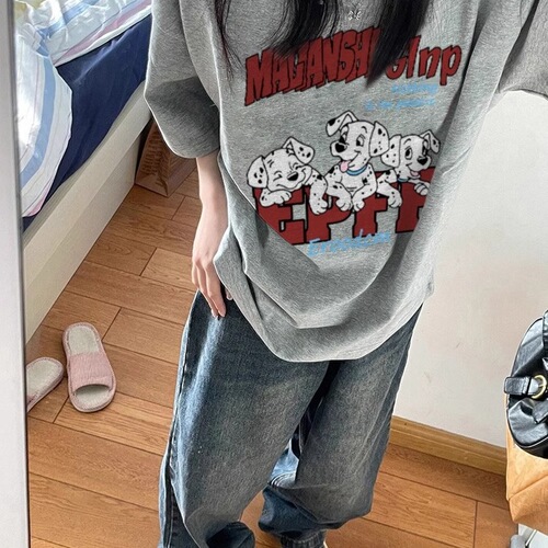 Pure cotton European brand trendy large size short sleeve T-shirt for women, new design sense, niche American cartoon half sleeve top