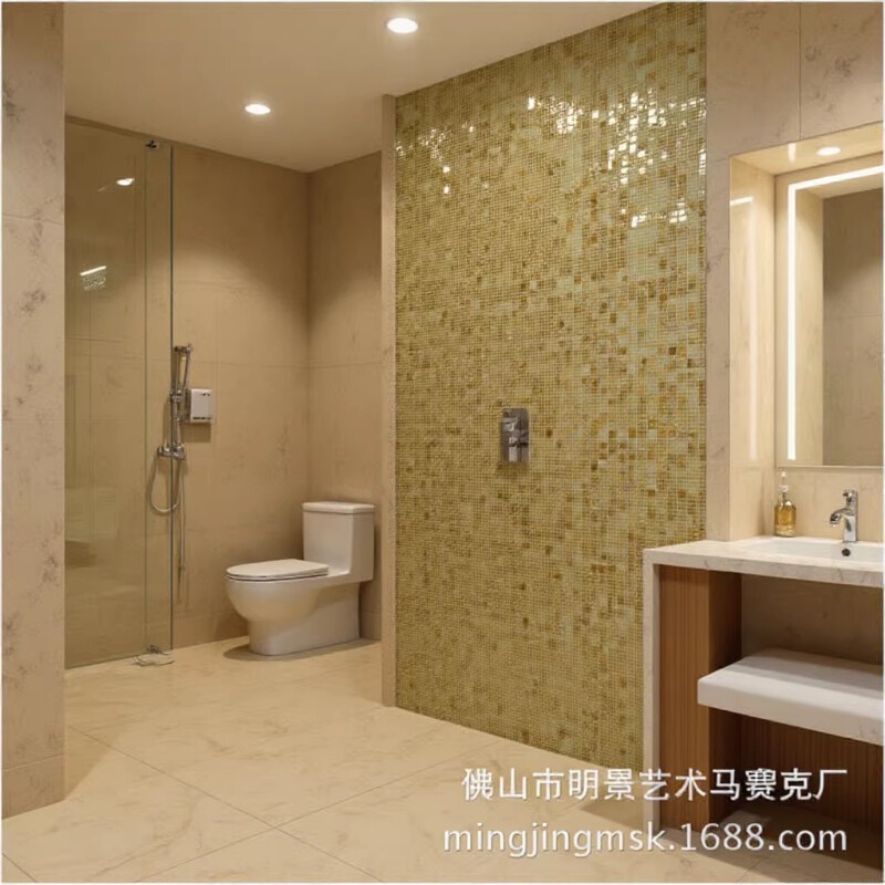 Glass Mosaic Tiles for Bathroom Exterior Walls, Crystal Window Sills, White Balcony Ceilings, Floor-To-Ceiling Walls, Mosaic Patterns, Glossy Finish