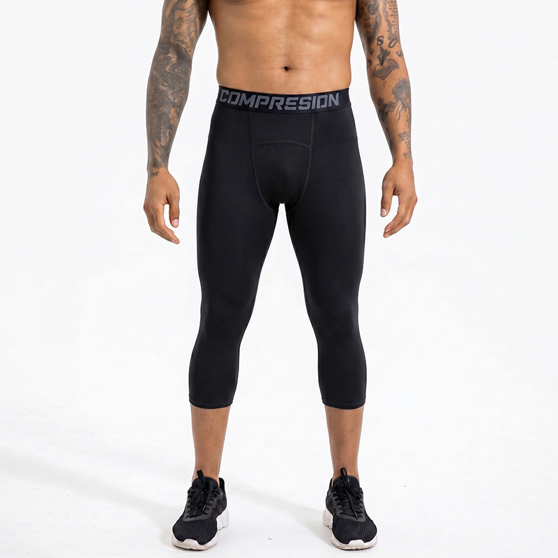 Pantalones deportivos negros transfronterizos para hombres pantalones de compresión de baloncesto elásticos rápidos de yoga entrenamiento de acondicionamiento físico de verano