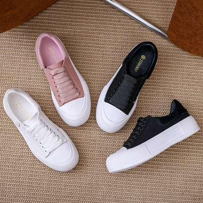 真皮2021年春季新款休闲鞋百搭小白鞋女帆布鞋麦昆达运动女鞋大码