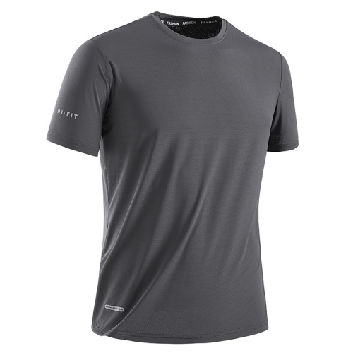 Men's Quick-Drying Ice Silk T-Shirt with Round Neck, Simple Print, Elastic, Breathable