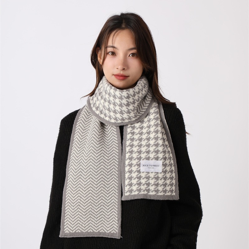 Sciarpa a griglia Qianniao da donna, inverno 2023, nuova coppia di studenti coreani versatili, lavorata a maglia, collo caldo_voghion.com