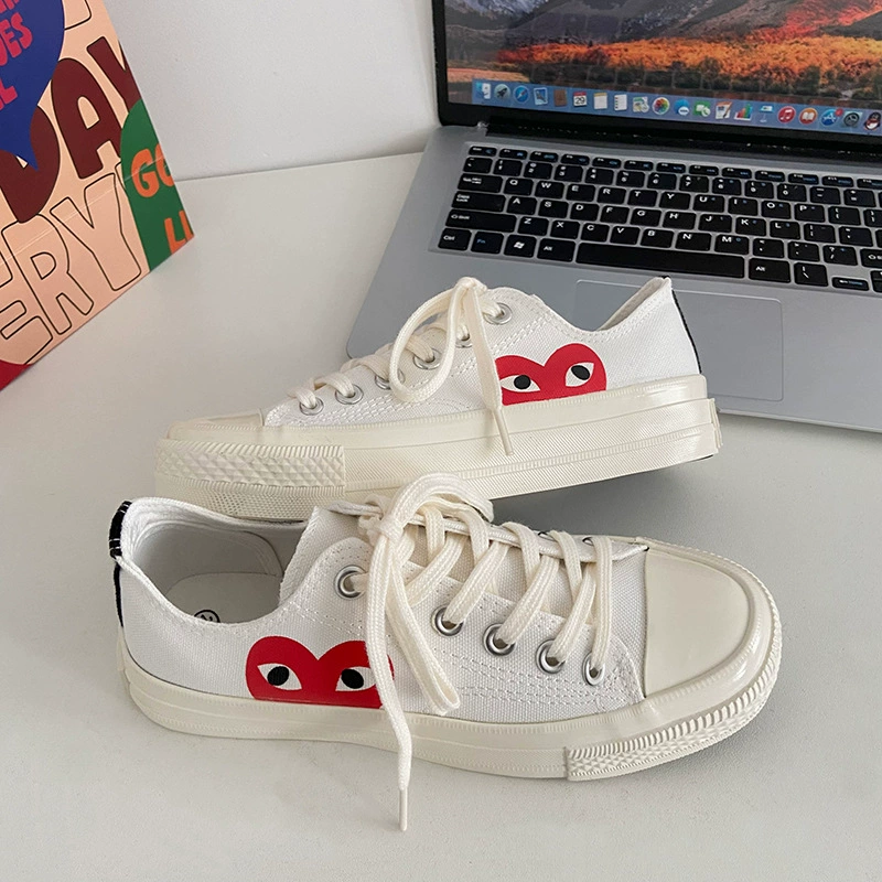 Универсальные классические парусиновые туфли в стиле ретро 1970-х годов, резные парусиновые туфли любви, женские низкие белые туфли ulzzang