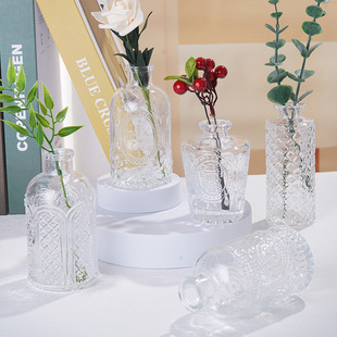 Supply creative ins mid-ancient mini vase transparent glass high-looking living room decoration hydroponic vase