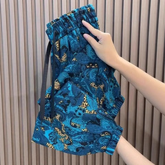 女性用夏用薄氷シルクパンツ、プリントカジュアルパンツ、ゆったりレギンス、9点速乾パンツ、着痩せ万能ハーレムパンツ
