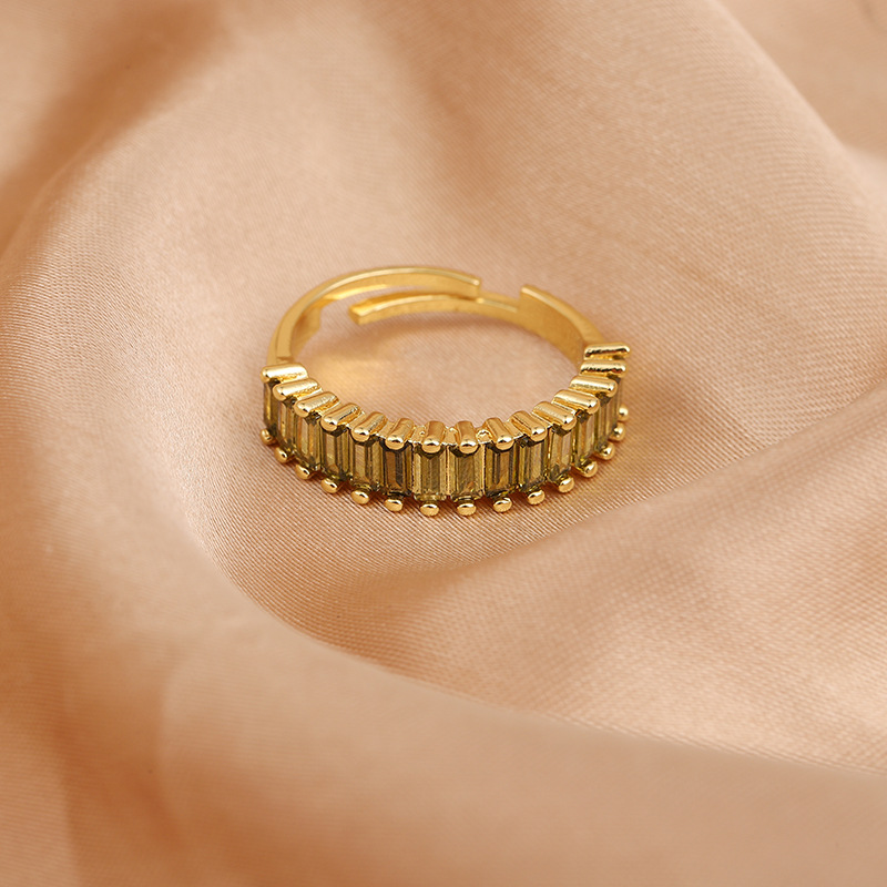 Fashion Rectangle Copper Plating Inlay Zircon Open Ring 1 Piece
