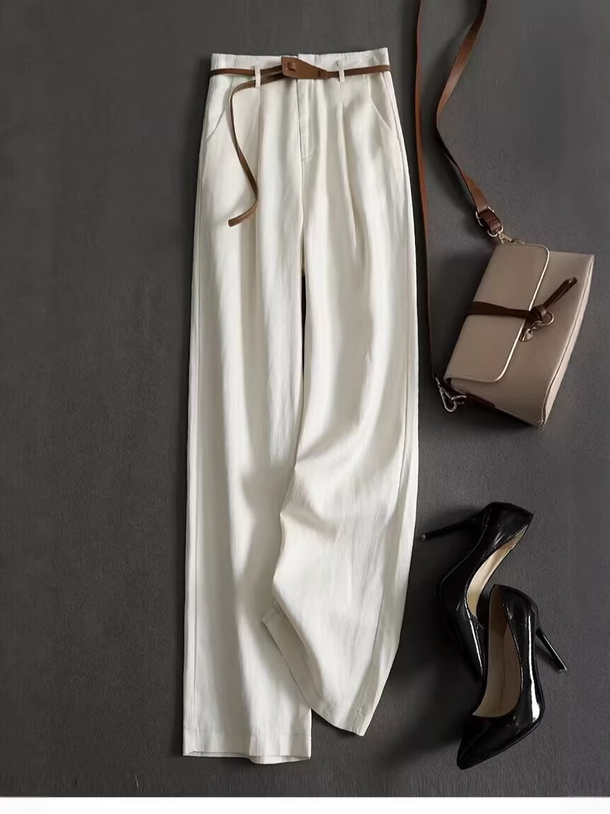 Quần culottes nữ ống rộng cạp cao chất liệu tencel linen cao cấp dáng suông thoải mái — màu trắng