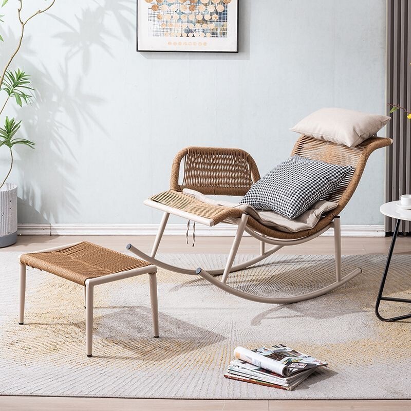 Outdoor Rocking Chair, Lounge Chair, Adult Home Living Room Lazy Sofa Chair, Balcony Single Rattan Chair, Courtyard Retro Rocking Chair