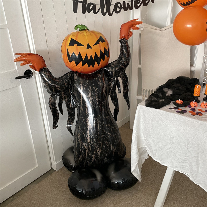 Atmósfera transfronteriza Halloween gigantesco de pie base de globo calabaza esqueleto demonio centro comercial bar café diseño