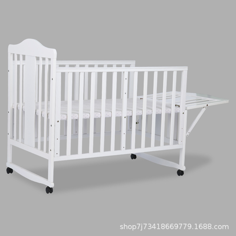 Exportación de comercio exterior de madera maciza europea multifuncional cama de valla para bebés ajustable, seguridad plegable y protección ambiental image 3