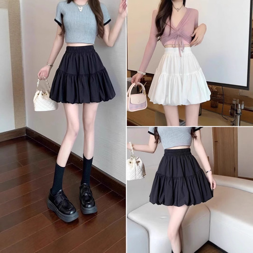 New 2025 Spring Women's Puff Short Skirt High-Waisted Slimming A-Line Mini Skirt Non-Slip Light-Proof Versatile Bouncy