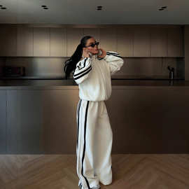 亚马逊爆款热卖2025欧美外贸新款拼色长袖休闲运动套装2件套女装