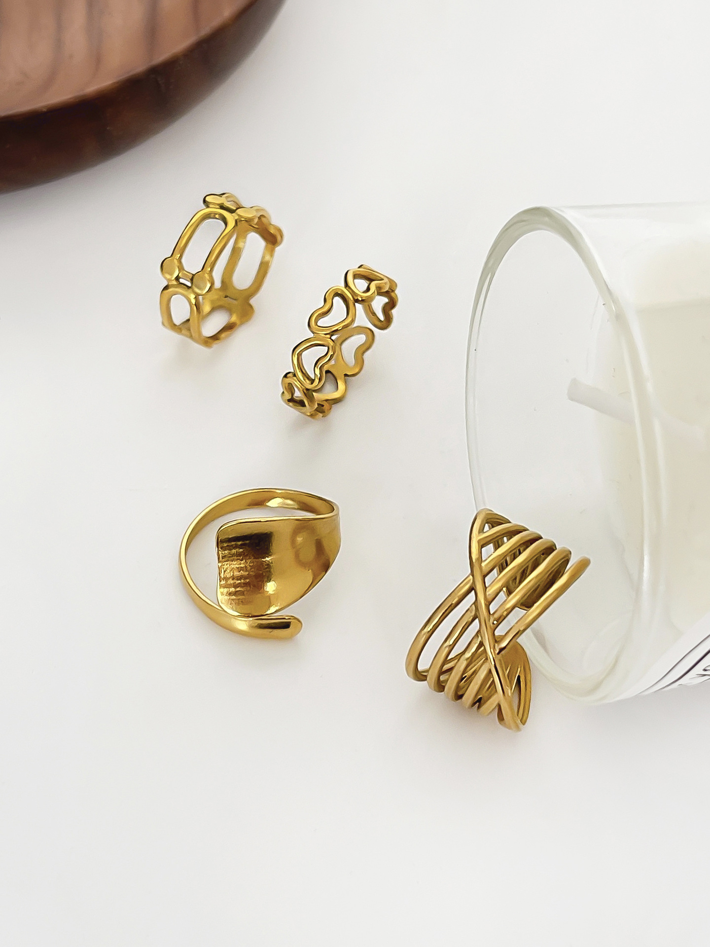 1 Set Quantity PVD Coated Real Gold Plated Geometric 304 Stainless Steel Elegant Vintage Style Waterproof Non Tarnish Surgical Steel Rings