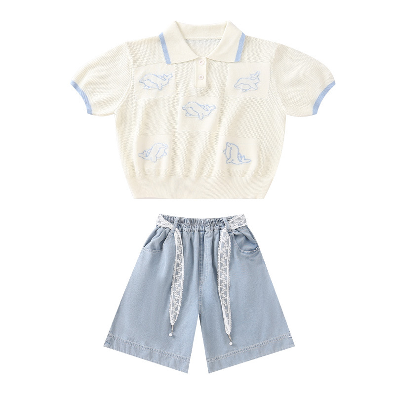 Girls' Korean Style suit 2025 Summer New Style Stylish Polo Short-sleeved Shorts Fashionable Casual Two-piece Set Trendy