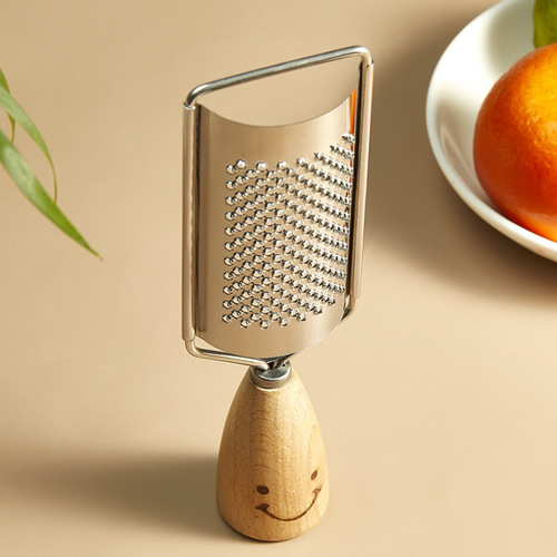 Wooden handle smiley face grater with engraved LOGO household cucumber radish stainless steel grater potato shredder