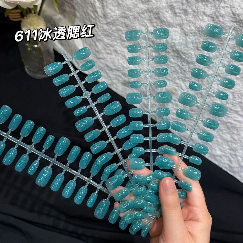 Ice-Clear Turquoise Blue-Lagoon Green Tone Wearable Nails, Jelly-Like Short Square-Round Solid Color Nail Tips, Brightening and Translucent Style Ice-Clear Turquoise Blue-Lagoon Green Tone Wearable Nails, Jelly-Like Short Square-Round Solid Color Nail Tips, Brightening and Translucent Style