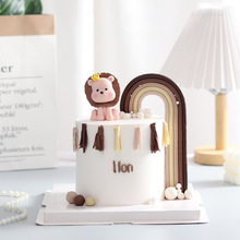 版权软陶皇冠小狮子蛋糕装饰摆件可爱卡通小动物玩偶烘焙插件公仔