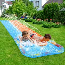 充气鲨鱼滑道 户外草坪冲浪滑梯 双人滑道喷水玩具 儿童PVC滑水道