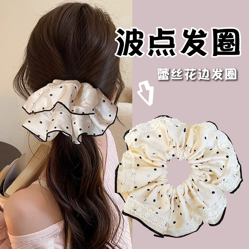 Punto de onda de anillo de cabello de intestino grueso para mujeres 2025 nuevo encaje de bola de encaje de tamaño súper alto sentido de caballo de cabello de cabello flores de cabeza