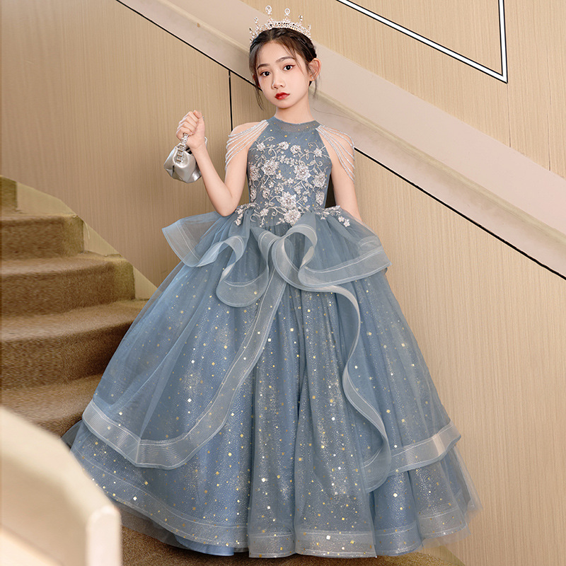 Vestido infantil de niña vestido de princesa de cumpleaños vestido de nicho de lujo ligero anfitrión de niños piano rosa