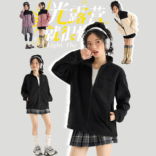 Autumn and Winter Graphene Heating and Warm Fleece Jacket Splicing Men's and Women's Stand-Up Collar Jacket Casual Windproof and Cold-Proof Jacket