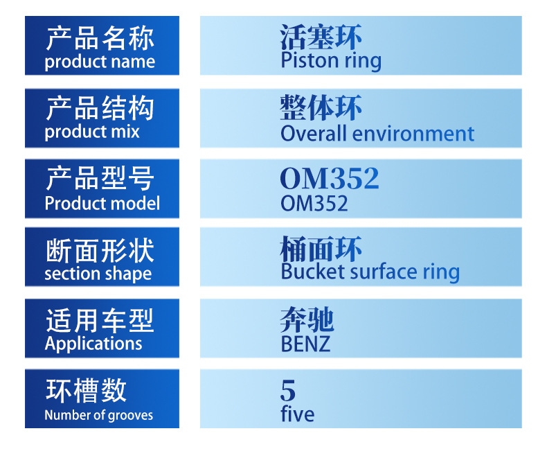 Mercedes-Benz Om352 Piston Rings High-Performance High-Quality Wear-Resistant Durable Piston Ring Seals
