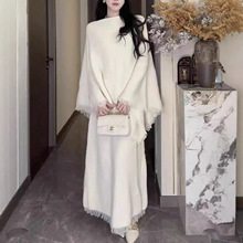 流苏毛边斗篷披肩针织外套女气质半身裙毛衣两件套高级感套装秋冬