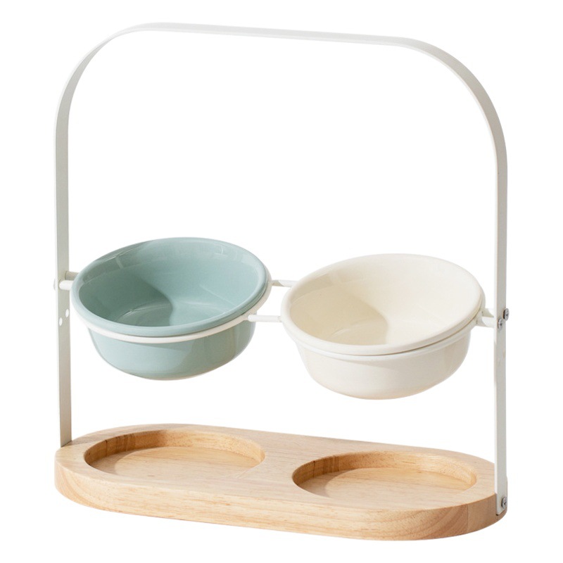 Platillo volante de cerámica de alto aspecto tazón de gato pie alto protección de la boca oblicua columna cervical tazón de comida para gatos gato y perro tazón de fuente Doble