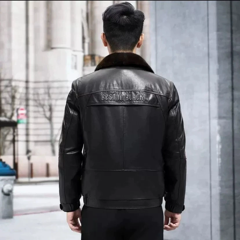 Leather removable jacket, velvet liner, cowhide, increased thickness