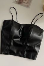 欧美辣妹pu皮衣吊带小背心女秋季内搭带胸垫短款打底衫上衣ins潮