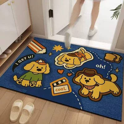Dust-Removing Carpet at the Bathroom Entrance, Diatom Mud Cartoon Floor Mat, Entrance Door Mat, Anti-Slip, Water-Absorbent Foot Mat at the Entrance (Avtomobil döşəmə paspasları) - denim-pattern-cool-80x-100cm-rubber-bottom