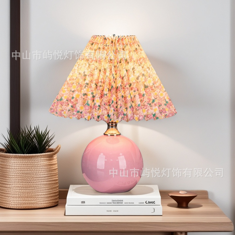 碎花台灯卧室床头灯法式中古风布艺氛围装饰灯具调光护眼调光
