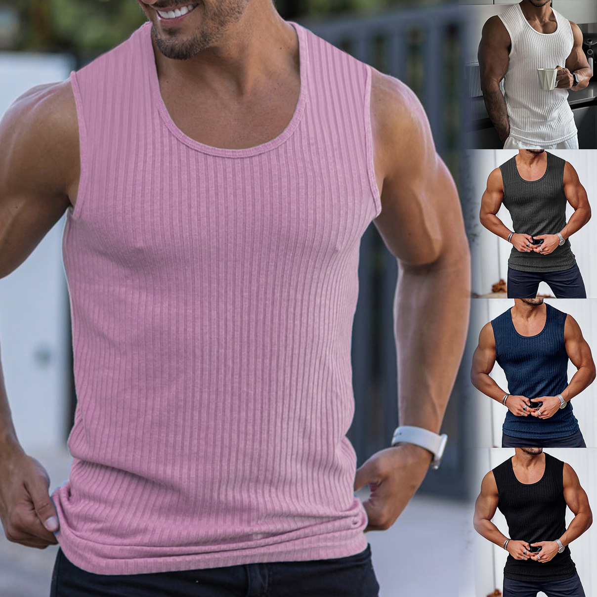 Men's Solid Color Simple Style Round Neck Sleeveless Regular Fit Men's Tops display picture 1