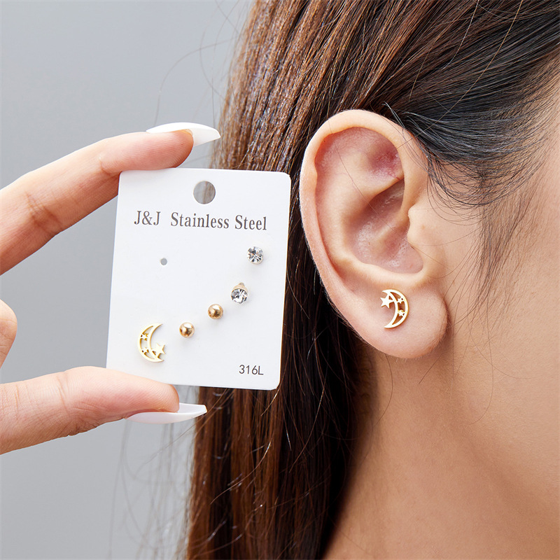 Wholesale Jewelry Simple Style Star Tree Heart Shape Stainless Steel Alloy Rhinestones Plating Inlay Ear Studs display picture 9