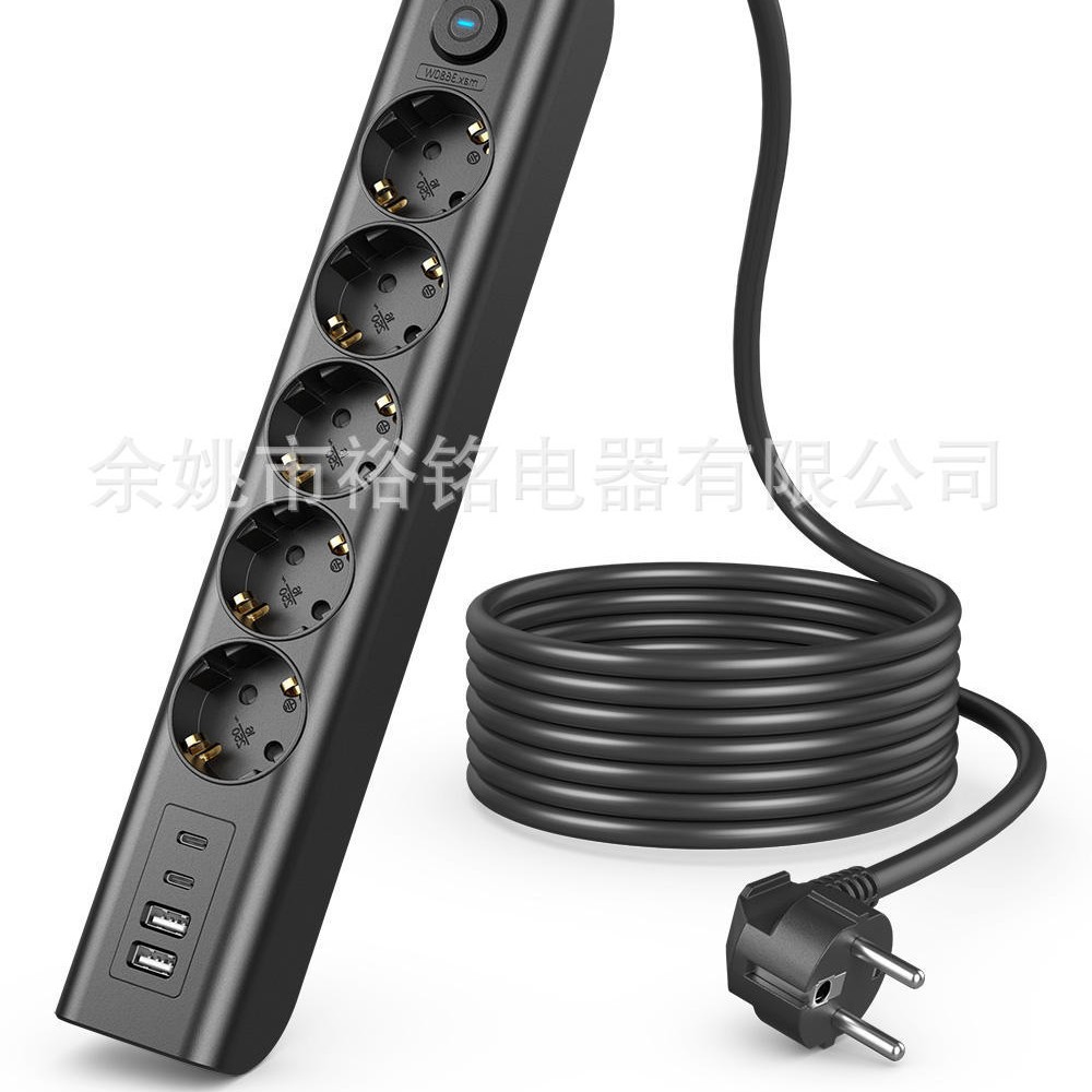 German Plug Power Strip 4 Ac Extension Cord and Surge Protector European Plug with Drag Strip Power Cord