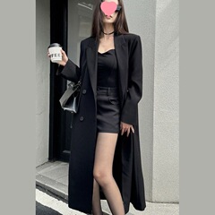 黑色双排扣正肩风衣百搭外套2025春秋季新款韩系高级感赫本风大衣