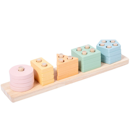 Cross-border wooden children's early education Montessori geometric shapes five sets of column shapes matching hand-eye coordination educational toys