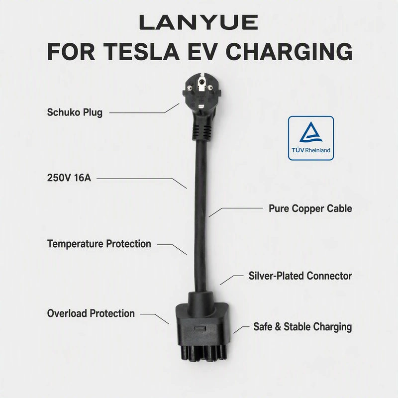 Адаптер зарядки Tesla Gen2 с европейской вилкой Schuko TUV