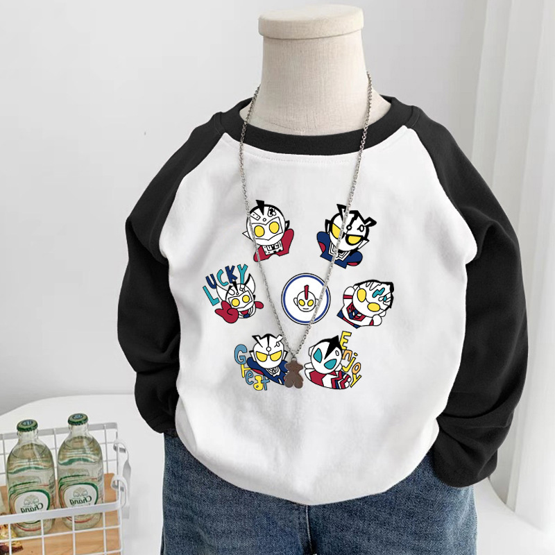 Boys and Girls Shoulder Spring and Autumn Children's Wear Long-sleeved T-shirt 2024 New Baby Children's Casual Base Shirt Top Trendy T