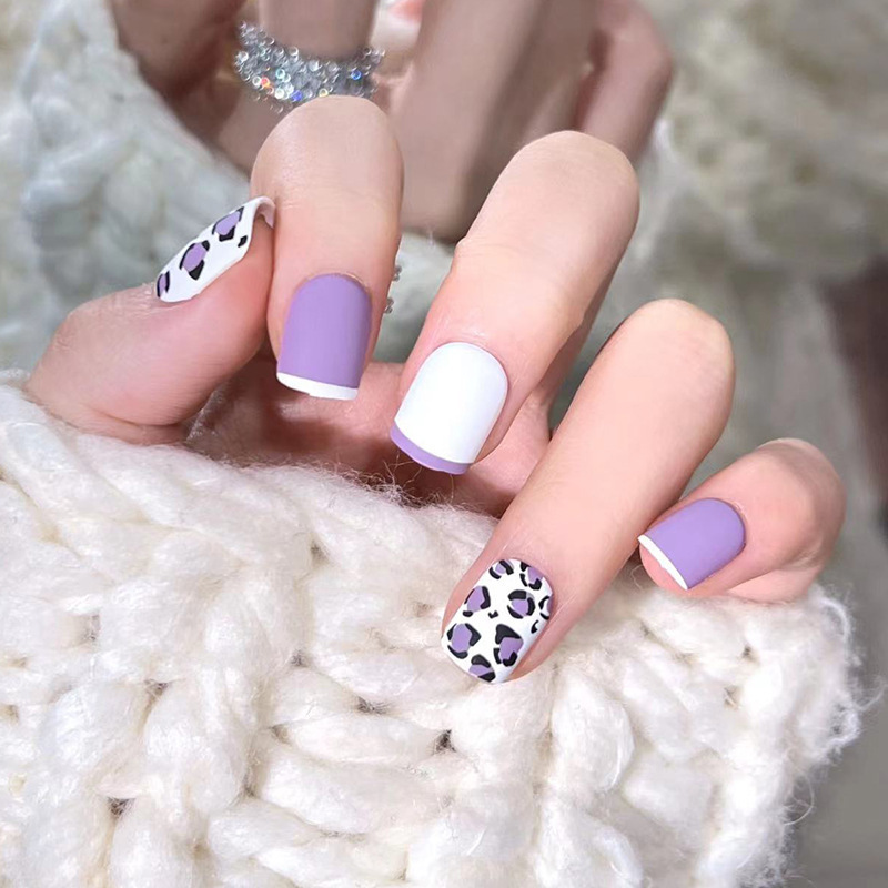Wearable Manicure Patch Lavender Purple Leopard Print Manicure Whitening Nail Patch Wearable Manicure Batch Nails