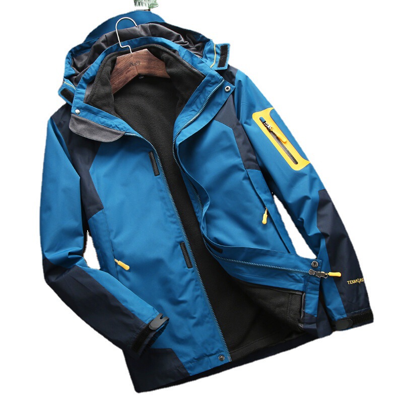Men's Three-in-One Outdoor Hiking Riding Clothing Windproof Waterproof Climbing Clothing Printable LOGO Work Clothes