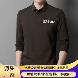 跨境外贸新款男翻领休闲长袖T恤POLO衫批发时尚通勤商务男士上衣