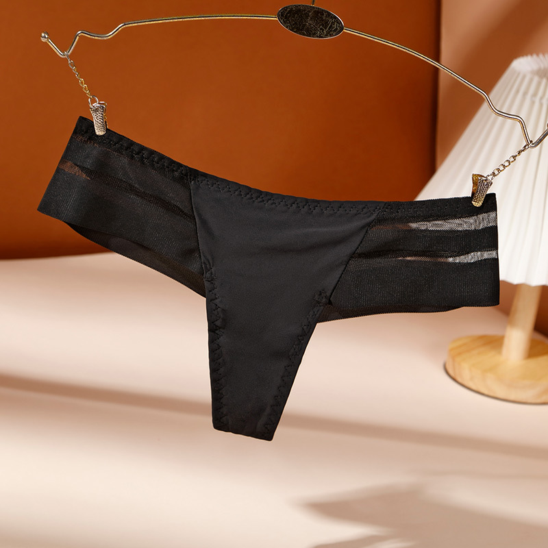 Europeo y americano nuevo más tamaño Tanga de seda de hielo de las mujeres sin costura cintura baja de las mujeres T pantalones sexy encaje borde ropa interior de las mujeres puro deseo