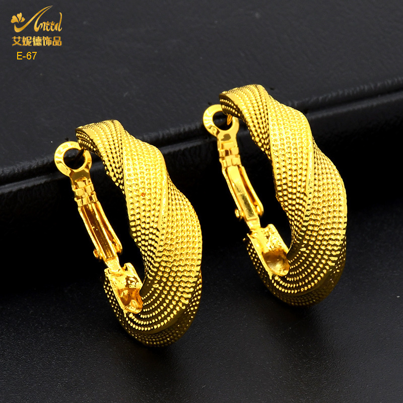 Joyas de novia de Dubai aretes chapados en oro de 24 quilates exagerados retro nigerianos personales para mujeres aretes minimalistas al por mayor image 24