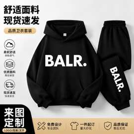 童装跨境批发秋冬季儿童连帽衫套装卫衣套装字母印花套装宽松男女