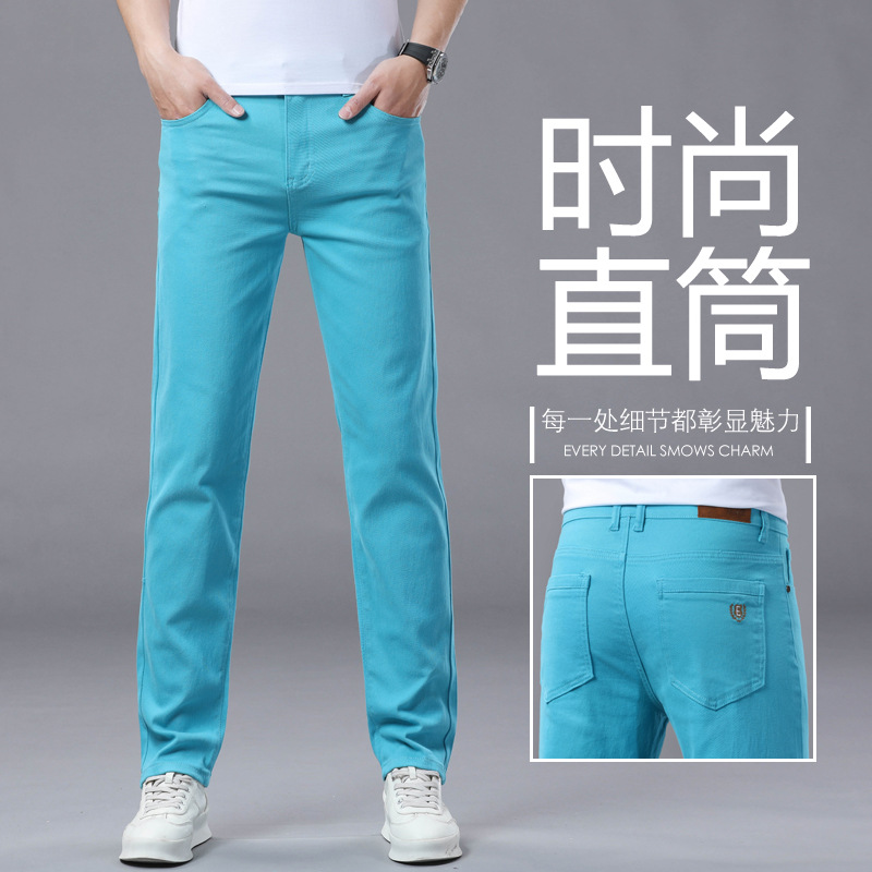 Jeans Men's Pants High-end Trendy Brand Embroidered Stretch Colored Cotton Casual Straight Slim Fit Spring Summer Thin Factory in stock
