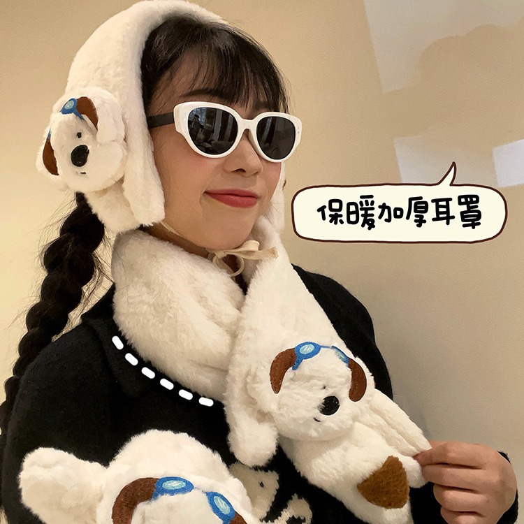 2024 nuevo estilo orejeras con cordones invierno niña linda bicicleta orejeras calentamiento de orejas estudiantes felpa cálido protección para los oídos babero