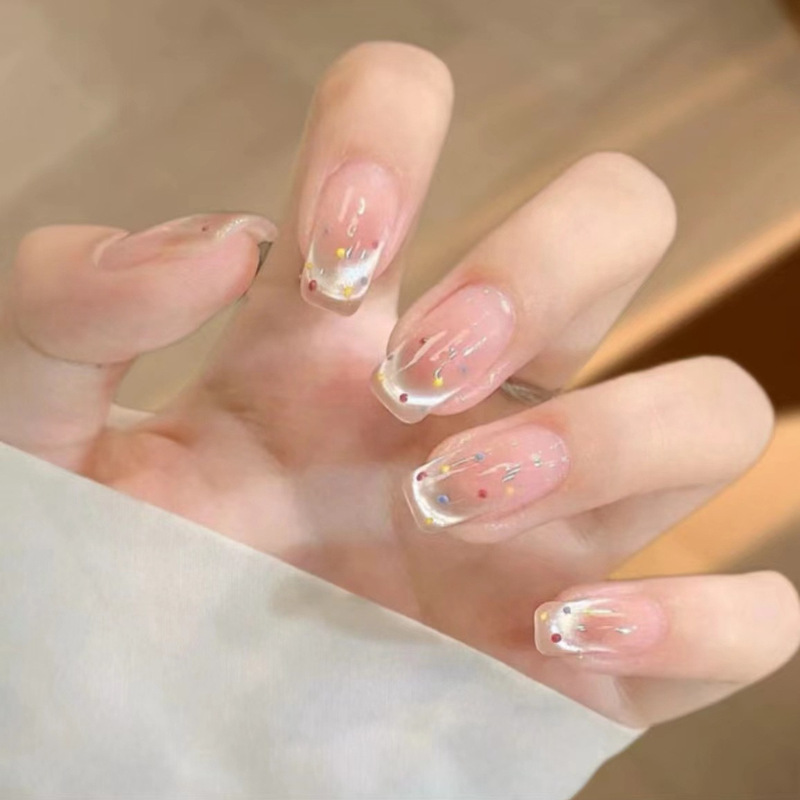 [268] Color Wave Dot Cat's Eye White Hand-Wearing Armor False Nail Patch Marital Armor Pregnant Women Nail Art