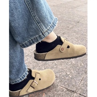 [In stock] full leather Boken shoes women's soft wooden bottom closed toe hidden height half slippers slip-on fishing Boken shoes women